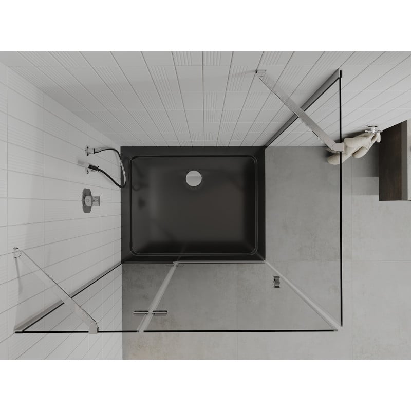 Mexen Roma cabine de douche pivotante 80 x 120 cm, transparent, chromé + receveur Flat, noir - 854-080-120-01-00-4070