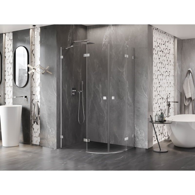Mexen Lunar cabine de douche semi-circulaire pivotante gauche 90 x 80 cm, transparent, chrome - 833-090L-080P-01-00