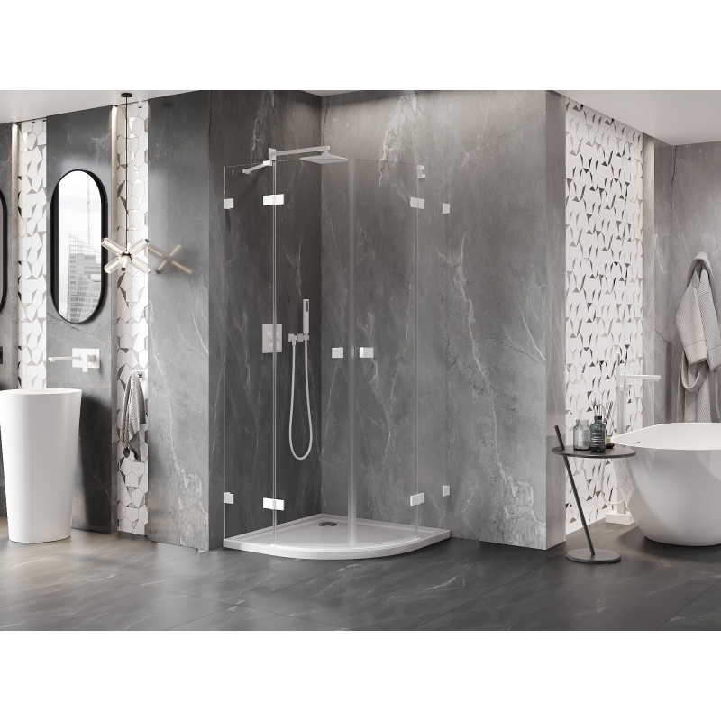 Mexen Lunar cabine de douche semi-circulaire pivotante 70 x 70 cm, transparent, blanc - 833-070L-070P-20-00