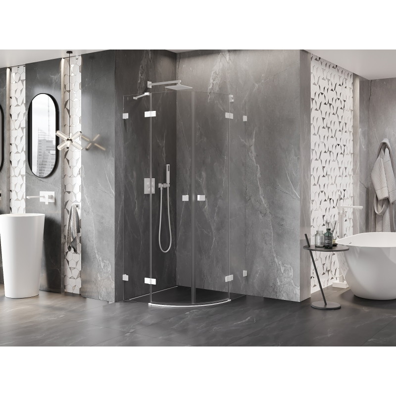 Mexen Lunar cabine de douche semi-circulaire pivotante 70 x 70 cm, transparent, blanc - 833-070L-070P-20-00