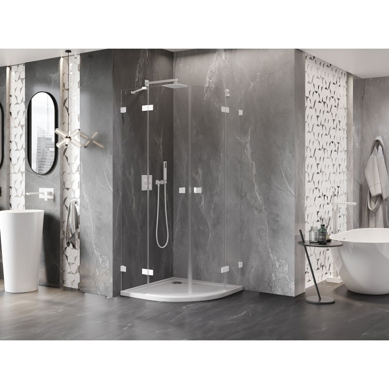 Mexen Lunar cabine de douche semi-circulaire pivotante 80 x 80 cm, transparent, blanche - 833-080L-080P-20-00