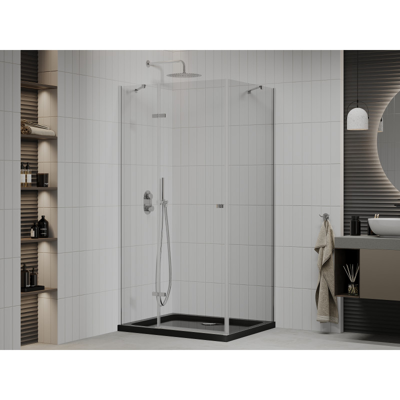 Mexen Roma cabine de douche pivotante 90 x 120 cm, transparente, chrome + receveur plat, noir - 854-090-120-01-00-4070
