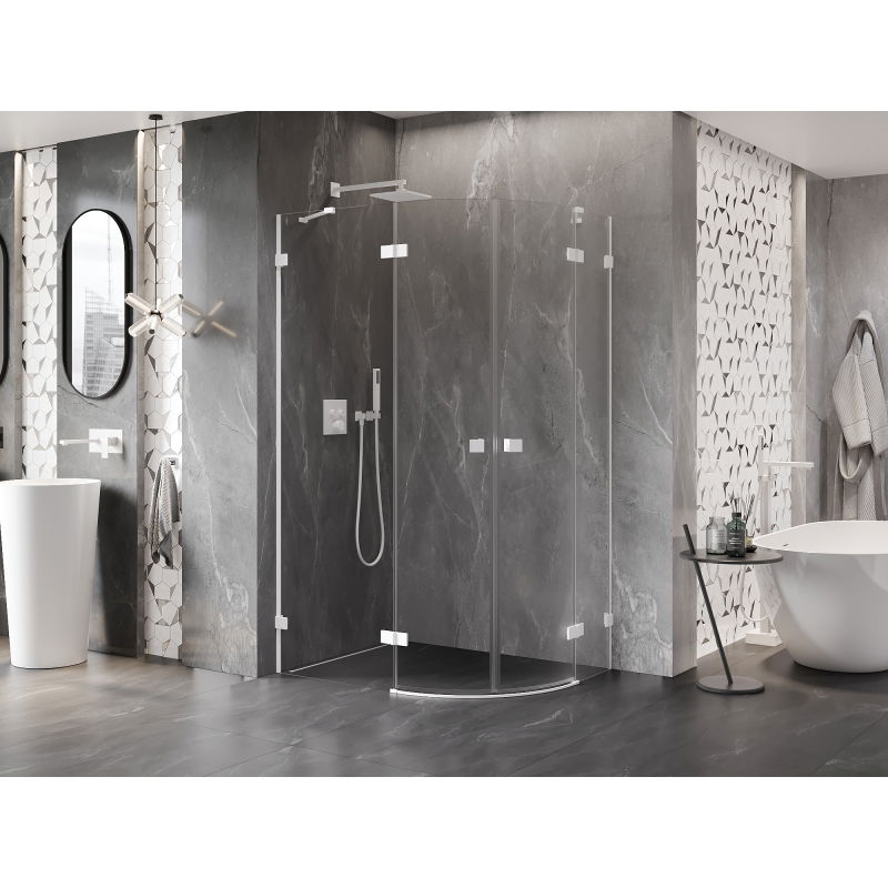 Mexen Lunar cabine de douche semi-circulaire pivotante gauche 90 x 70 cm, transparent, blanc - 833-090L-070P-20-00
