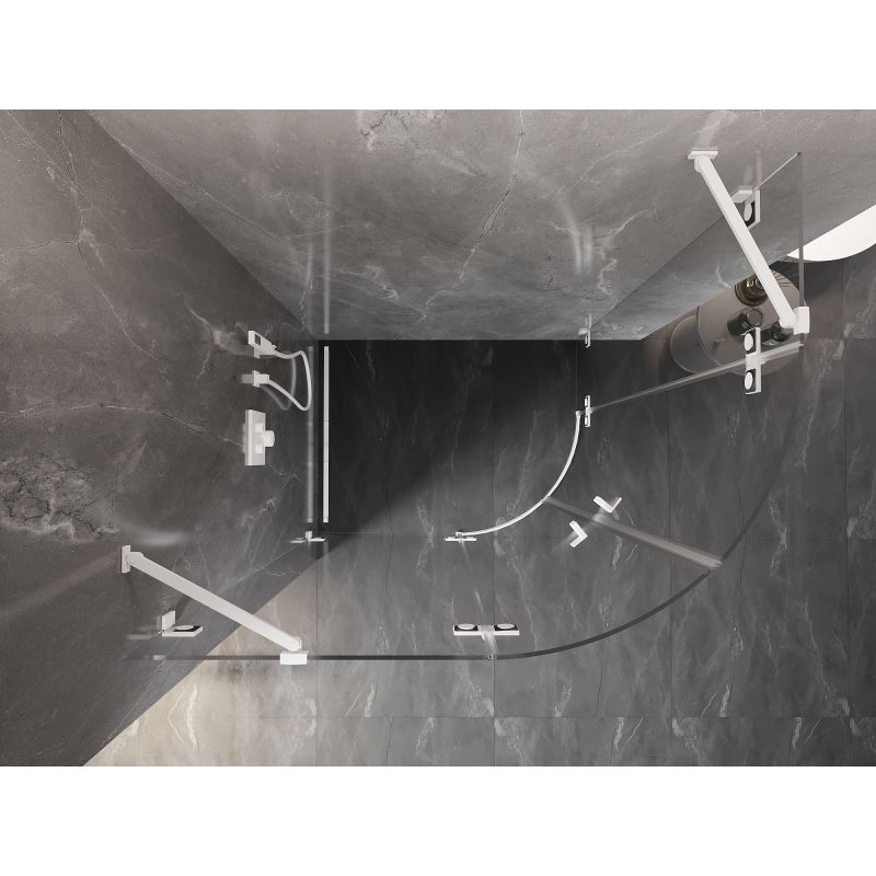 Mexen Lunar cabine de douche semi-circulaire pivotante gauche 90 x 70 cm, transparent, blanc - 833-090L-070P-20-00