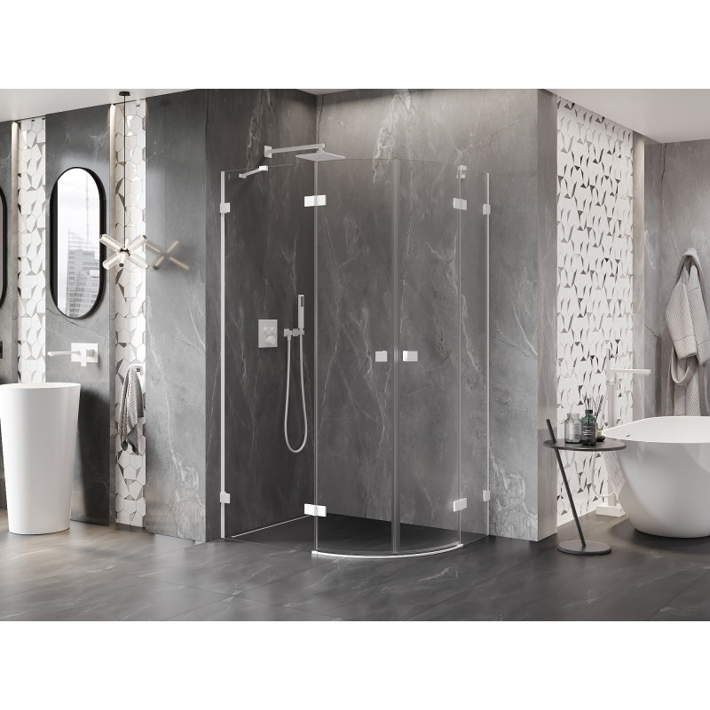 Mexen Lunar cabine de douche semi-circulaire pivotante gauche 100 x 70 cm, transparent, blanc - 833-100L-070P-20-00