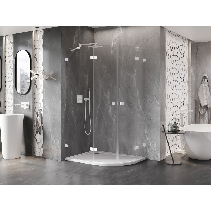Mexen Lunar cabine de douche semi-circulaire pivotante gauche 100 x 80 cm, transparent, blanc - 833-100L-080P-20-00