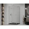 Mexen Roma cabine de douche battante 100 x 80 cm, transparent, chromé + receveur Flat, noir - 854-100-080-01-00-4070