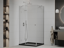 Mexen Roma cabine de douche pivotante 100 x 80 cm, transparent, chrome + receveur Flat, noir - 854-100-080-01-00-4070