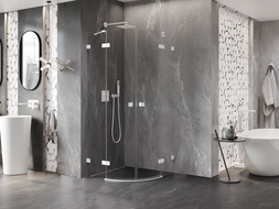 Mexen Lunar cabine de douche semi-circulaire pivotante 100 x 100 cm, transparent, blanc - 833-100L-100P-20-00
