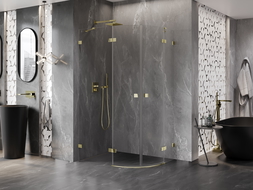 Mexen Lunar cabine de douche semi-circulaire pivotante gauche 90 x 70 cm, transparent, dorée - 833-090L-070P-50-00