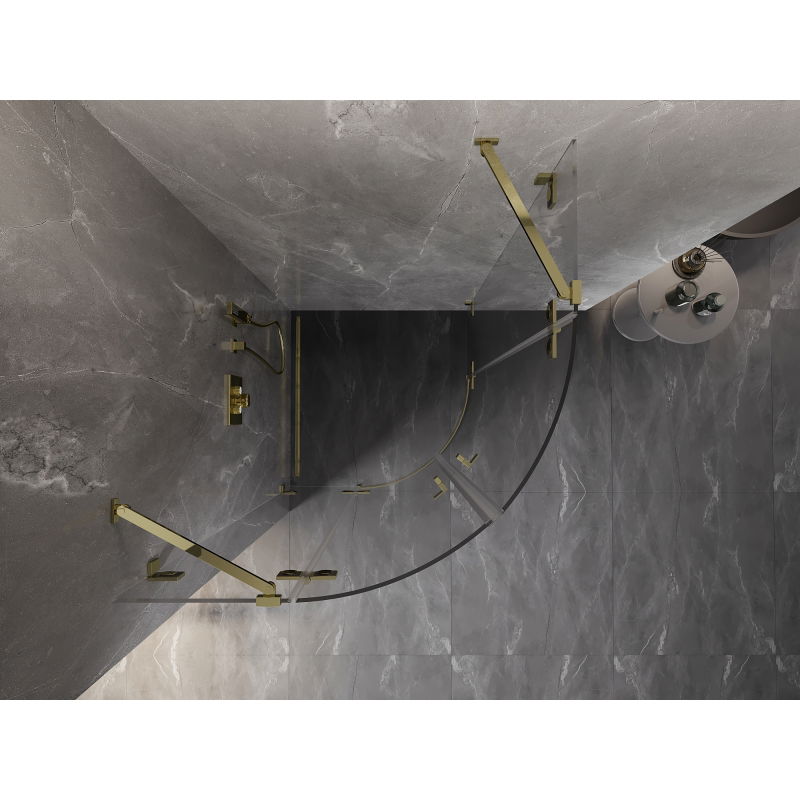 Mexen Lunar cabine de douche semi-circulaire pivotante 100 x 100 cm, transparent, dorée - 833-100L-100P-50-00