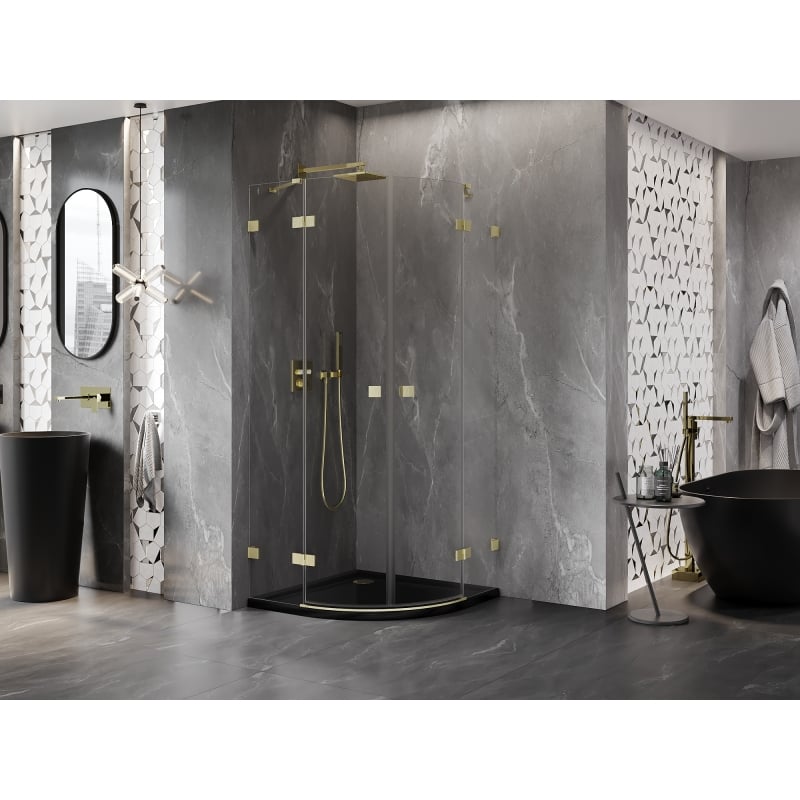 Mexen Lunar cabine de douche semi-circulaire pivotante 70 x 70 cm, transparent, or brossé - 833-070L-070P-55-00