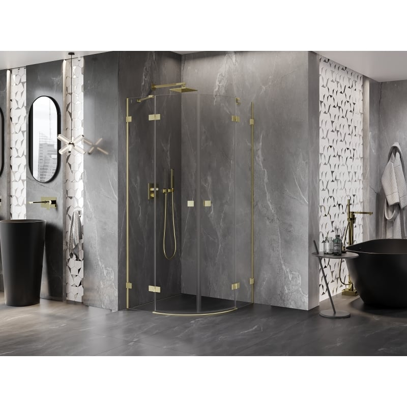 Mexen Lunar cabine de douche semi-circulaire pivotante 70 x 70 cm, transparent, or brossé - 833-070L-070P-55-00