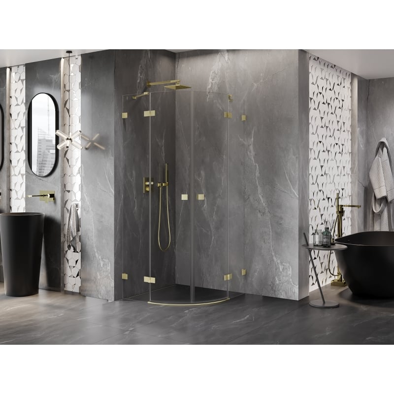 Mexen Lunar cabine de douche semi-circulaire pivotante 70 x 70 cm, transparent, or brossé - 833-070L-070P-55-00