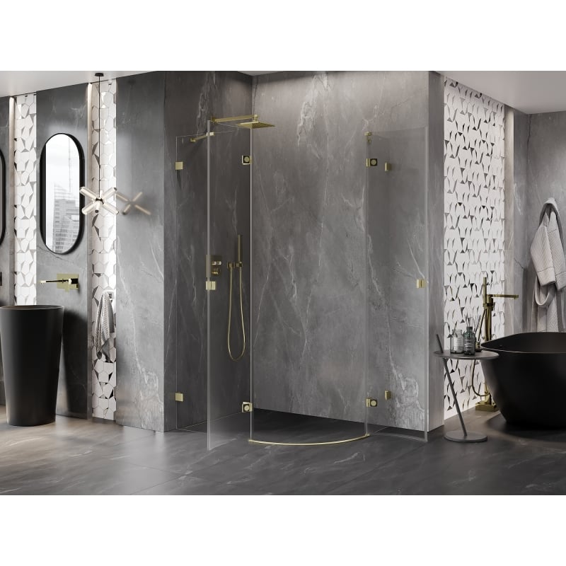 Mexen Lunar cabine de douche semi-circulaire pivotante gauche 80 x 70 cm, transparent, or brossé - 833-080L-070P-55-00