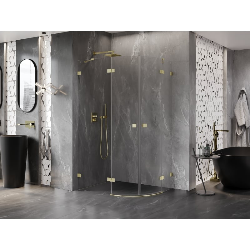 Mexen Lunar cabine de douche semi-circulaire pivotante gauche 80 x 70 cm, transparent, or brossé - 833-080L-070P-55-00