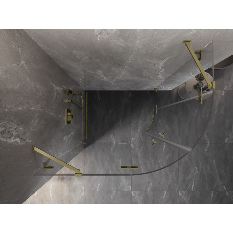 Mexen Lunar cabine de douche semi-circulaire pivotante gauche 80 x 70 cm, transparent, or brossé - 833-080L-070P-55-00