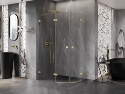 Cabine de douche semi-circulaire Lunar Mexen ouvrante gauche 90 x 70 cm, transparent, or brossé - 833-090L-070P-55-00
