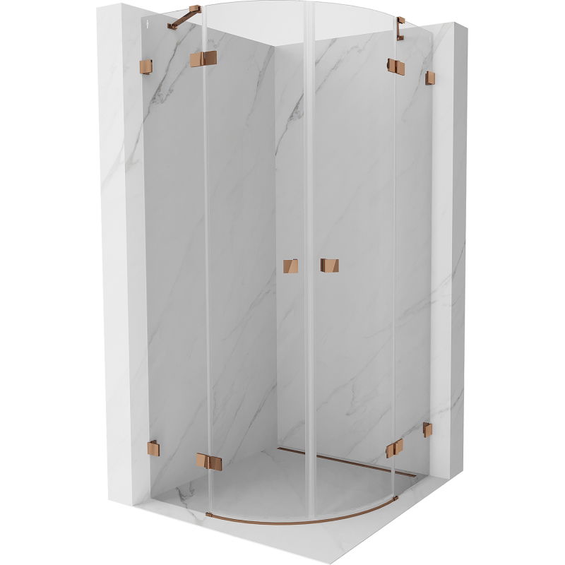 Mexen Lunar cabine de douche demi-ronde pivotante 80 x 80 cm, transparent, or rose - 833-080L-080P-60-00