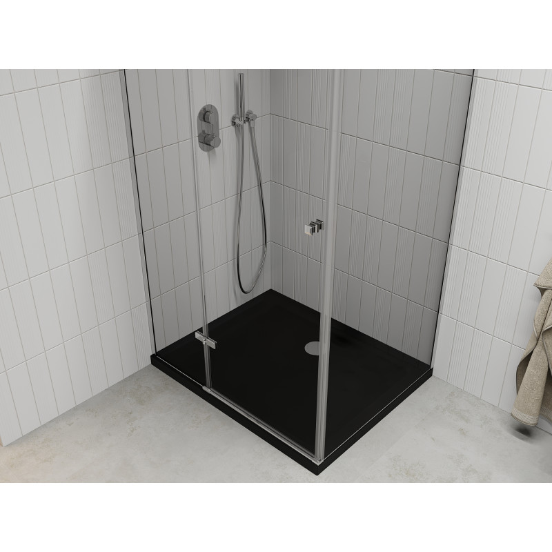 Mexen Roma cabine de douche battante 120 x 80 cm, transparent, chrome + receveur Plat, noir - 854-120-080-01-00-4070
