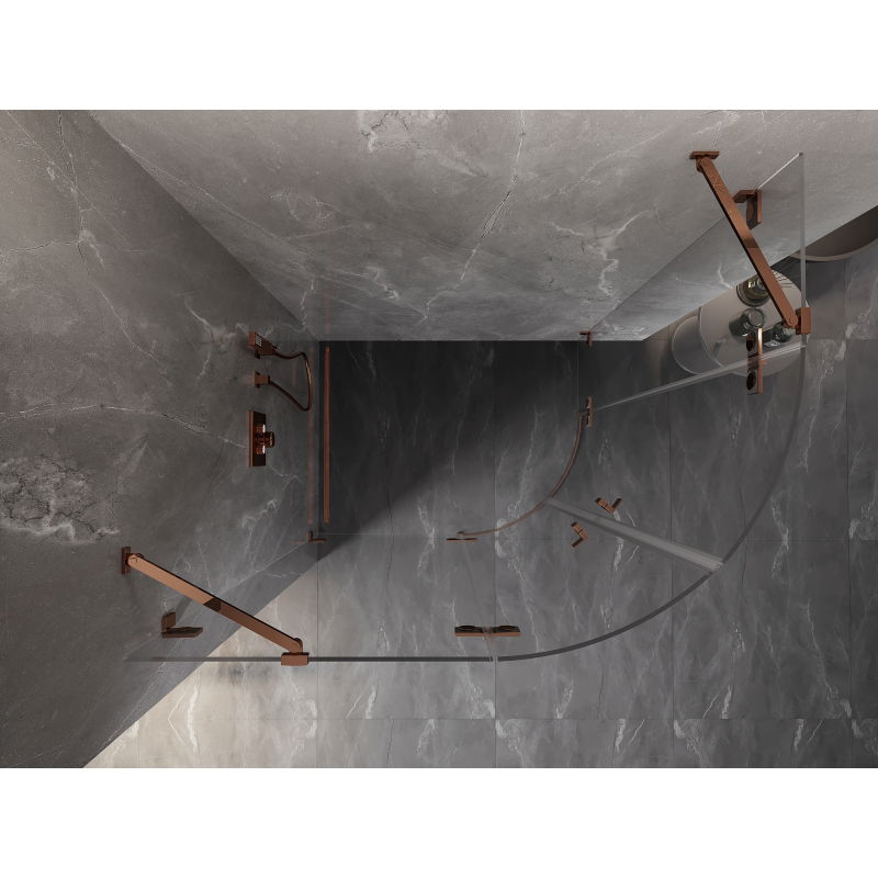 Mexen Lunar cabine de douche demi-circulaire pivotante gauche 90 x 80 cm, transparent, or rose - 833-090L-080P-60-00