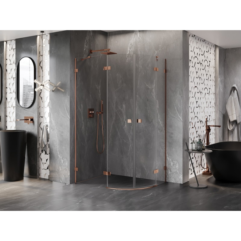 Mexen Lunar cabine de douche quart de cercle ouvrante à gauche 100 x 70 cm, transparent, or rose - 833-100L-070P-60-00
