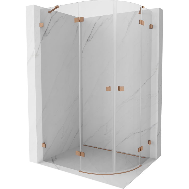 Mexen Lunar cabine de douche semi-circulaire pivotante gauche 90 x 80 cm, transparent, cuivre brossé - 833-090L-080P-65-00