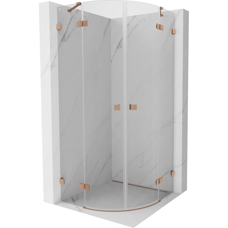 Mexen Lunar cabine de douche semi-circulaire pivotante 100 x 100 cm, transparent, cuivre brossé - 833-100L-100P-65-00