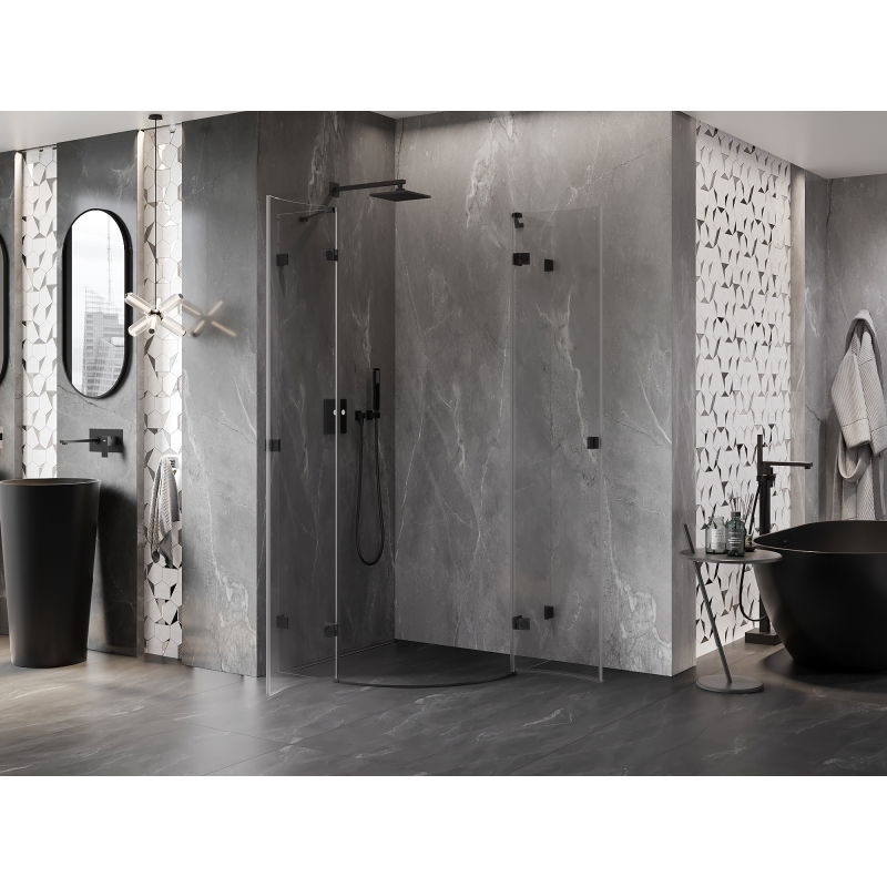 Mexen Lunar cabine de douche semi-circulaire pivotante 70 x 70 cm, transparent, noire - 833-070L-070P-70-00
