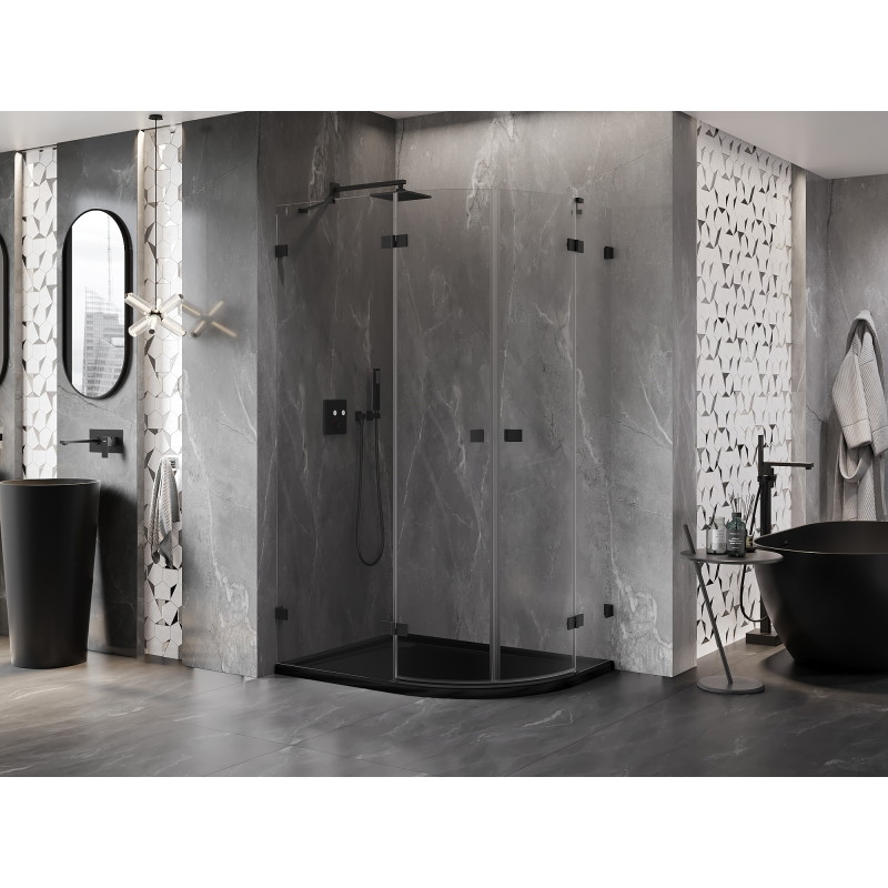 Mexen Lunar cabine de douche semi-circulaire pivotante gauche 90 x 70 cm, transparent, noir - 833-090L-070P-70-00