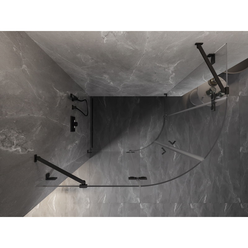 Mexen Lunar cabine de douche semi-circulaire pivotante gauche 90 x 70 cm, transparent, noir - 833-090L-070P-70-00