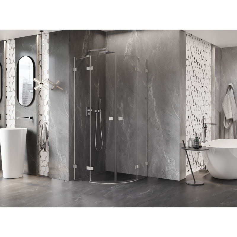 Mexen Lunar cabine de douche semi-circulaire pivotante 90 x 90 cm, transparent, nickel brossé - 833-090L-090P-97-00
