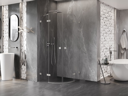 Mexen Lunar cabine de douche semi-circulaire pivotante 90 x 90 cm, transparent, nickel brossé - 833-090L-090P-97-00