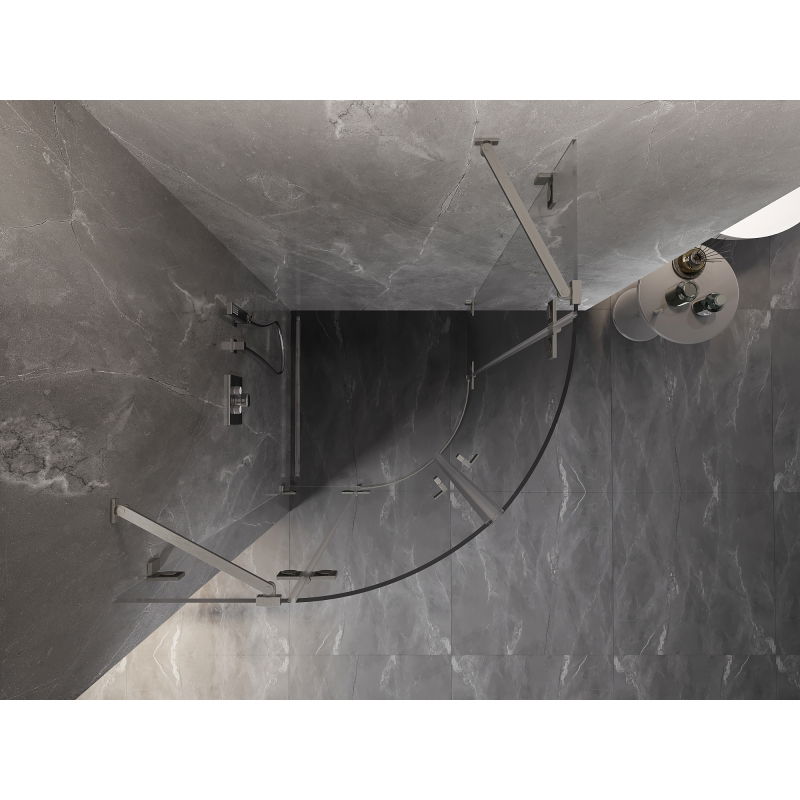 Mexen Lunar cabine de douche semi-circulaire pivotante 90 x 90 cm, transparent, nickel brossé - 833-090L-090P-97-00