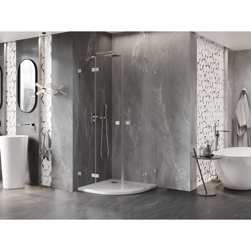 Mexen Lunar cabine de douche semi-circulaire pivotante 100 x 100 cm, transparent, nickel brossé - 833-100L-100P-97-00