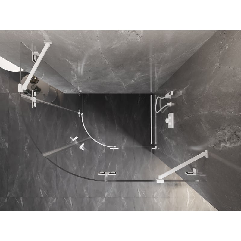 Mexen Lunar cabine de douche semi-circulaire pivotante droite 80 x 70 cm, transparente, blanche - 833-080P-070L-20-00