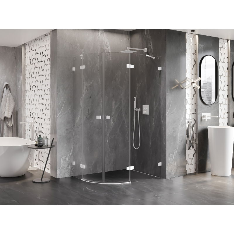 Mexen Lunar cabine de douche semi-circulaire pivotante droite 90 x 80 cm, transparente, blanche - 833-090P-080L-20-00