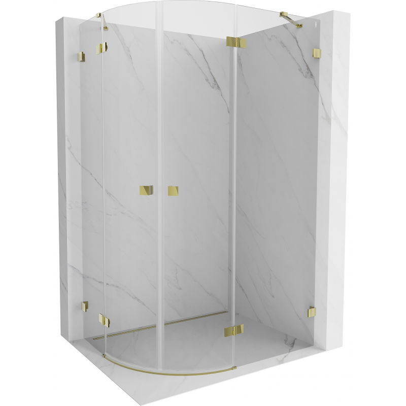 Mexen Lunar cabine de douche semi-circulaire pivotante droite 90 x 80 cm, transparent, or - 833-090P-080L-50-00