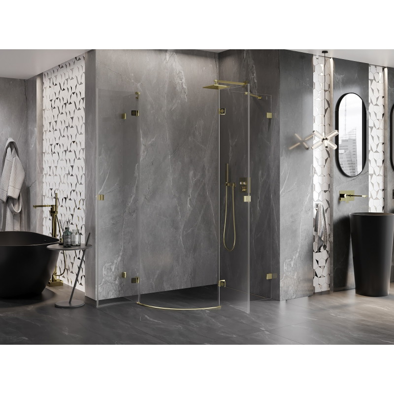Mexen Lunar cabine de douche semi-circulaire pivotante droite 100 x 90 cm, transparente, dorée - 833-100P-090L-50-00