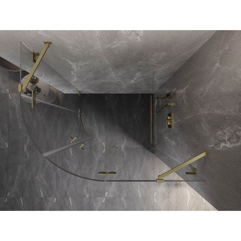 Mexen Lunar cabine de douche semi-circulaire pivotante droite 80 x 70 cm, transparent, or brossé - 833-080P-070L-55-00