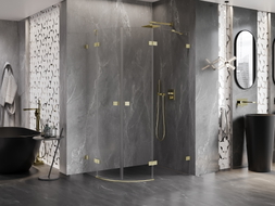 Mexen Lunar cabine de douche semi-circulaire pivotante droite 90 x 80 cm, transparent, or brossé - 833-090P-080L-55-00