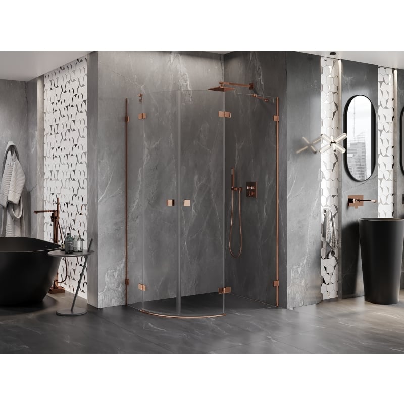 Mexen Lunar cabine de douche semi-circulaire pivotante droite 80 x 70 cm, transparent, or rose - 833-080P-070L-60-00