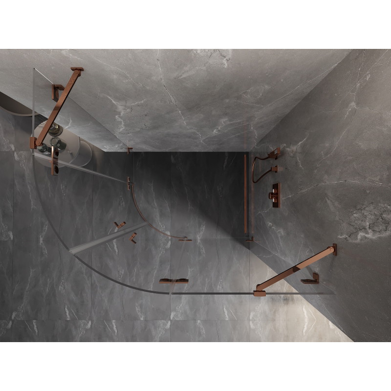 Mexen Lunar cabine de douche semi-circulaire pivotante droite 80 x 70 cm, transparent, or rose - 833-080P-070L-60-00