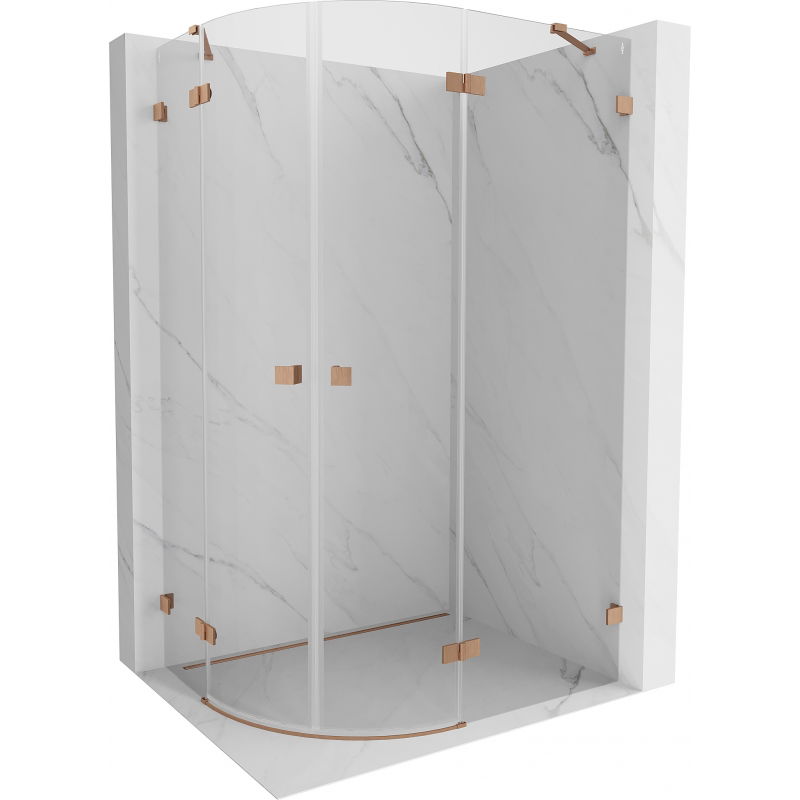 Mexen Lunar cabine de douche semi-circulaire pivotante droite 100 x 70 cm, transparent, cuivre brossé - 833-100P-070L-65-00