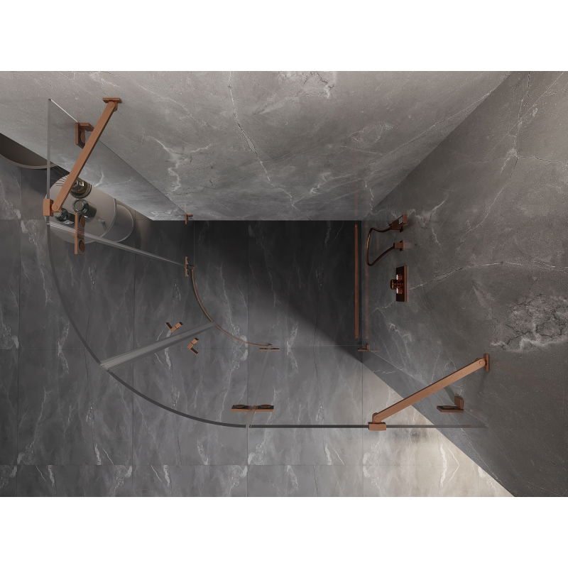 Mexen Lunar cabine de douche semi-circulaire pivotante droite 100 x 80 cm, transparent, cuivre brossé - 833-100P-080L-65-00