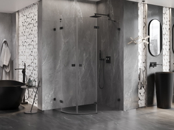 Mexen Lunar cabine de douche semi-circulaire pivotante côté droit 100 x 80 cm, transparente, noire - 833-100P-080L-70-00