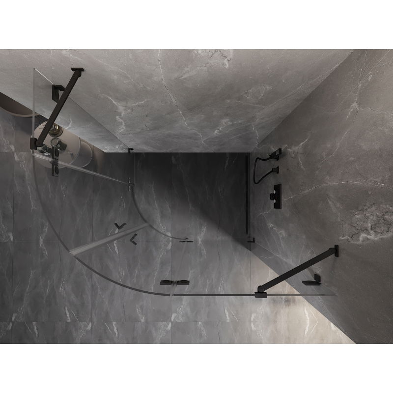 Mexen Lunar cabine de douche semi-circulaire pivotante droite 100 x 90 cm, transparente, noire - 833-100P-090L-70-00