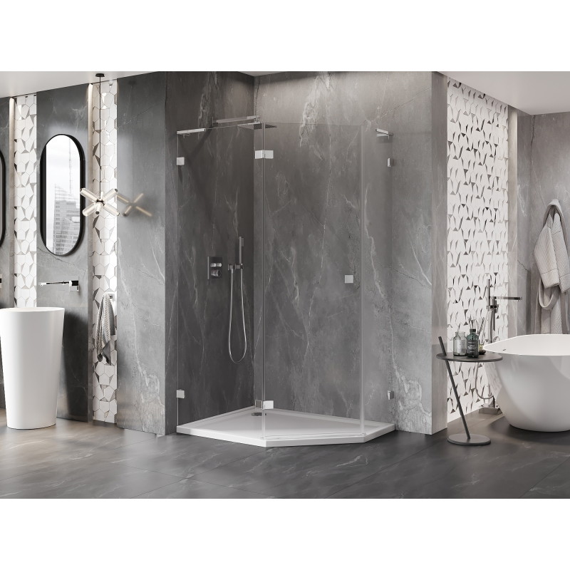 Mexen Lunar L cabine de douche pentagonale pivotante gauche 90 x 80 cm, transparent, chrome - 831L-090L-080P-01-00-L