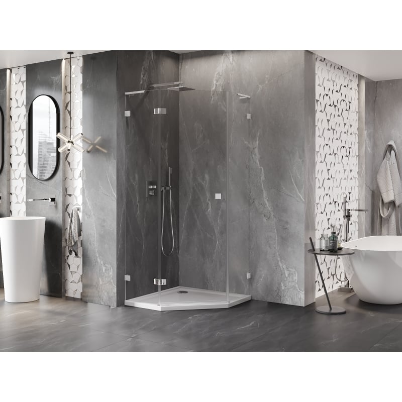 Mexen Lunar L cabine de douche pentagonale pivotante gauche 90 x 90 cm, transparent, chrome - 831L-090L-090P-01-00-L