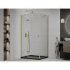 Mexen Roma cabine de douche pivotante 80 x 100 cm, transparente, or + receveur Flat, noir - 854-080-100-50-00-4070G